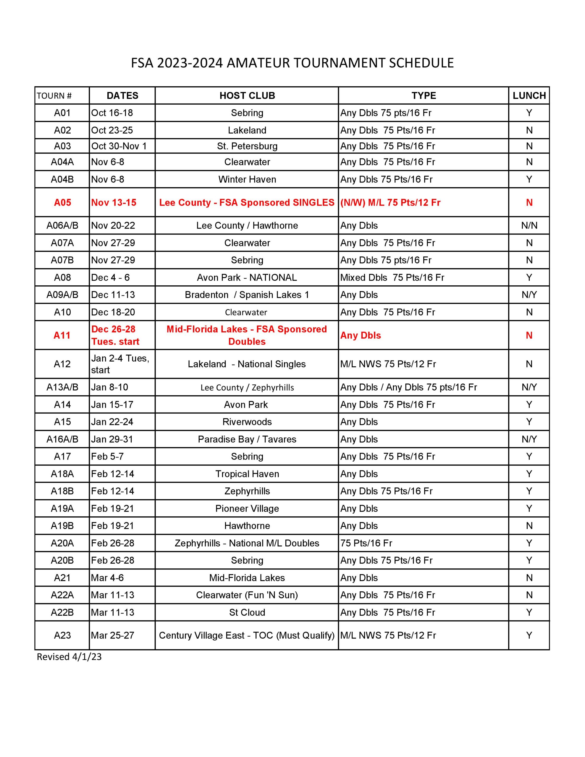 Tournament Schedules Clearwater Shuffleboard Club